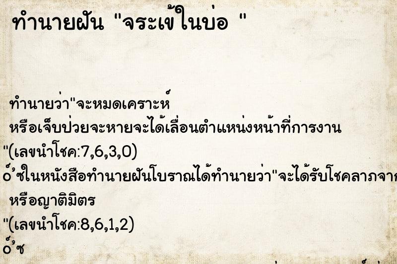 ทำนายฝันทำนายฝันจระเข้ในบ่อ